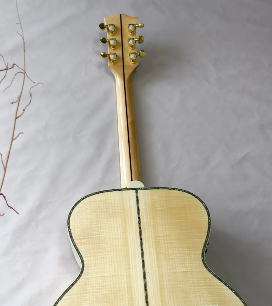 Natural Finish SJ-200 Style Jumbo Acoustic Guitar, Spruce Top & Abalone Inlays