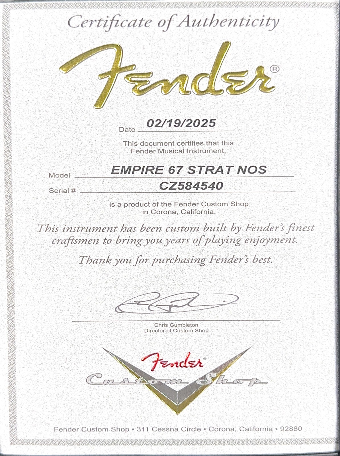 Fender Custom Shop Empire 67 Stratocaster NOS – Candy Tangerine #84540