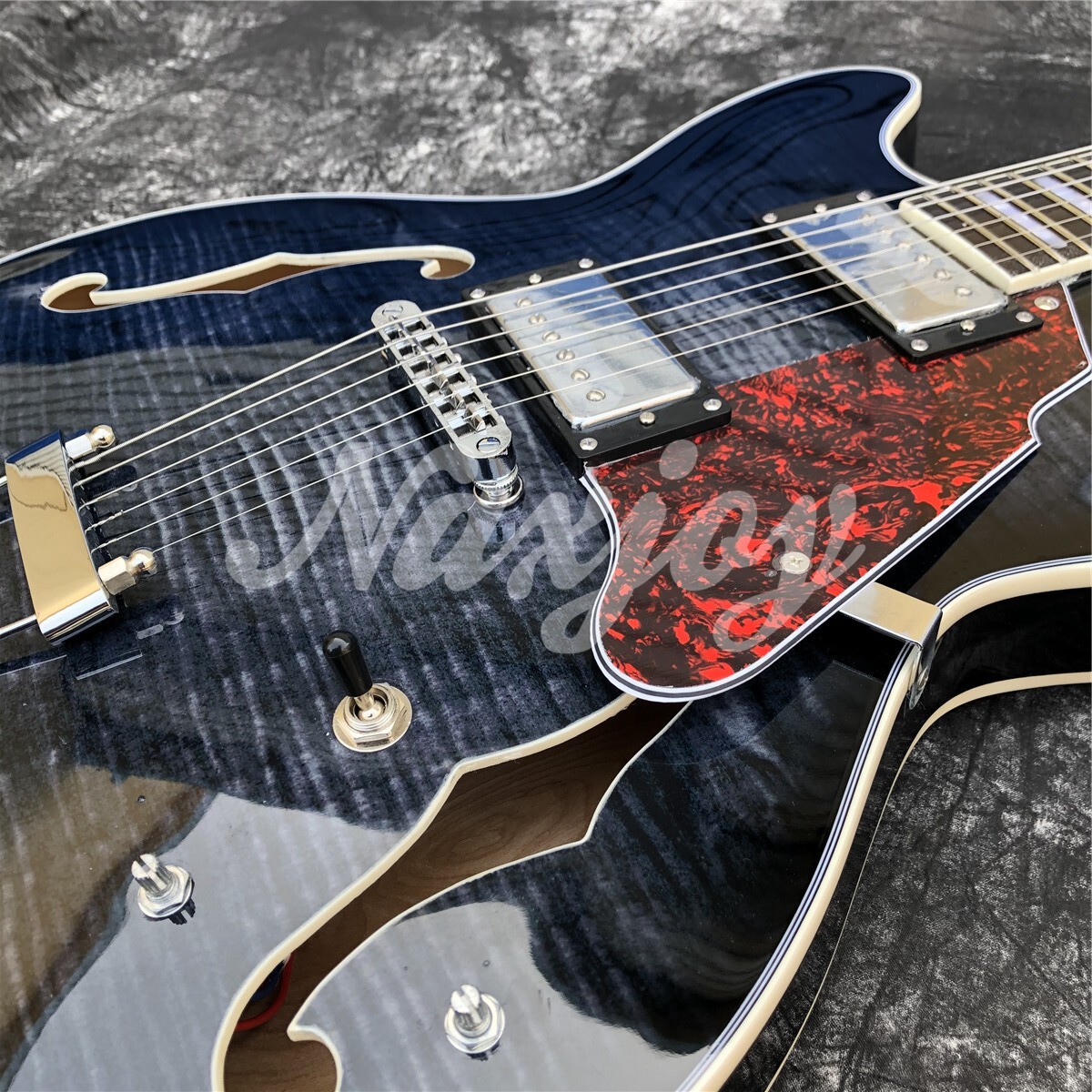 Grote Black Flame Maple Jazz Electric Guitar Semi Hollow F holes Archtop Guitar