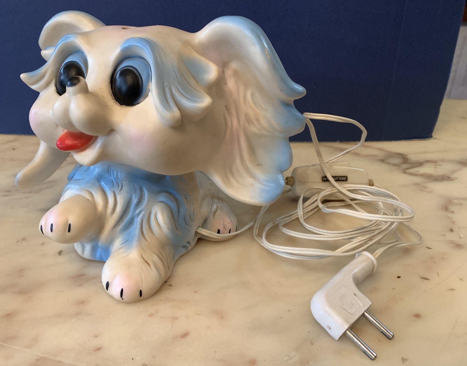 VINTAGE RUBBER TOY ABAT JOUR LAMP LEDRA LEDRAPLASTIC PUPPY DOG 1960s italy