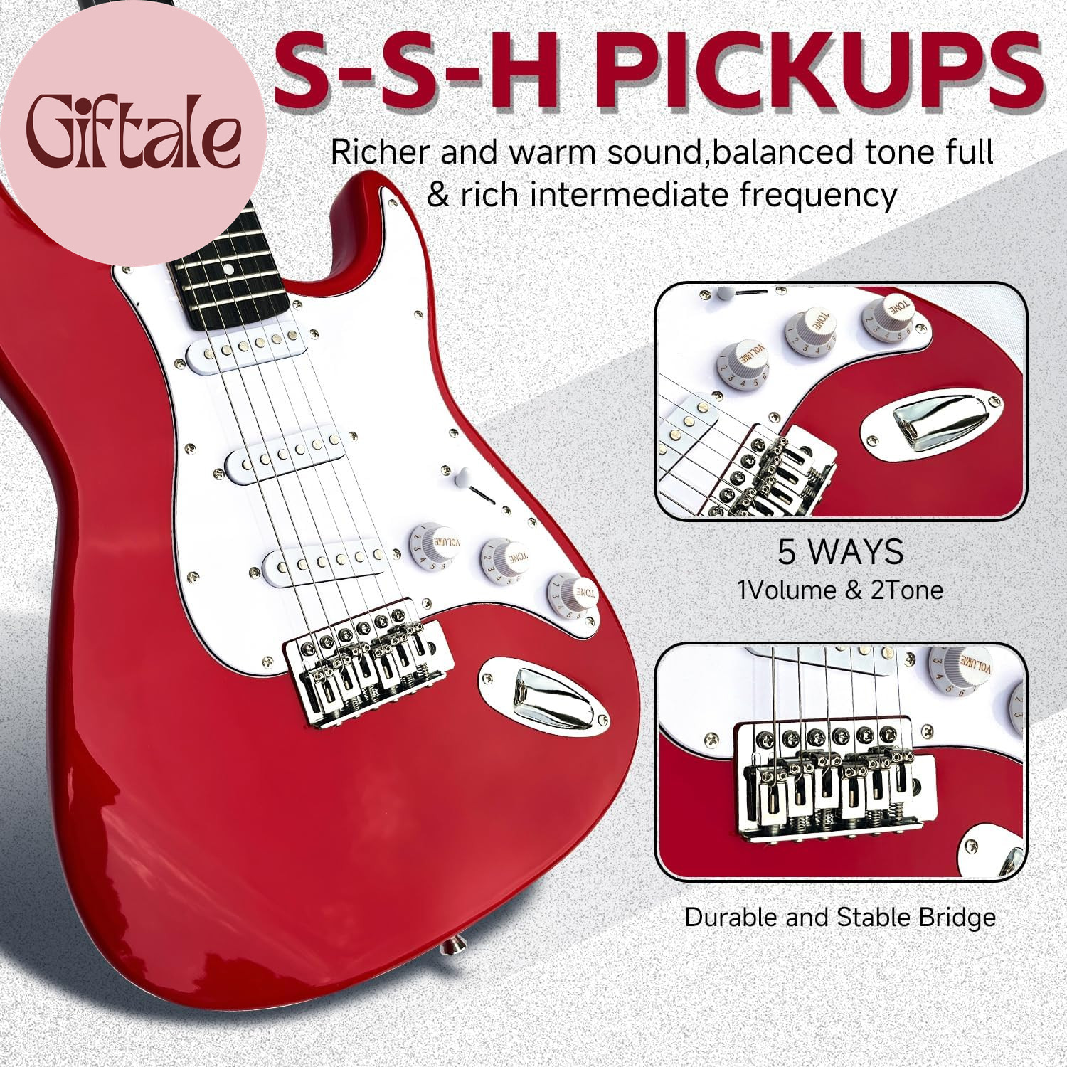 39In Full Size Beginner Electric Guitar Starter Kit W/Case, Strap, 20W Amp, Stri