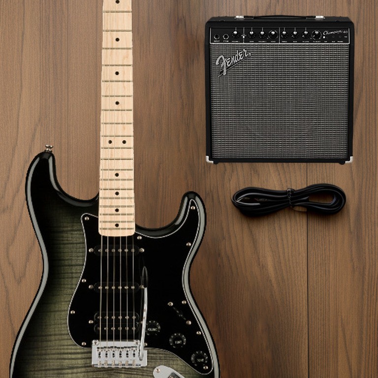 Fender Squier Affinity Series Stratocaster FMT HSS Guitar (Black Burst)