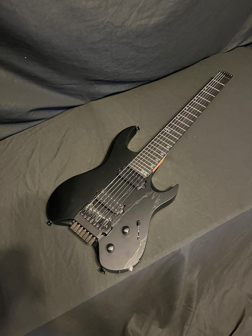 Kiesel Vader 7-String Headless Guitar in Black-Swamp Ash W/Extra Pickup-Case