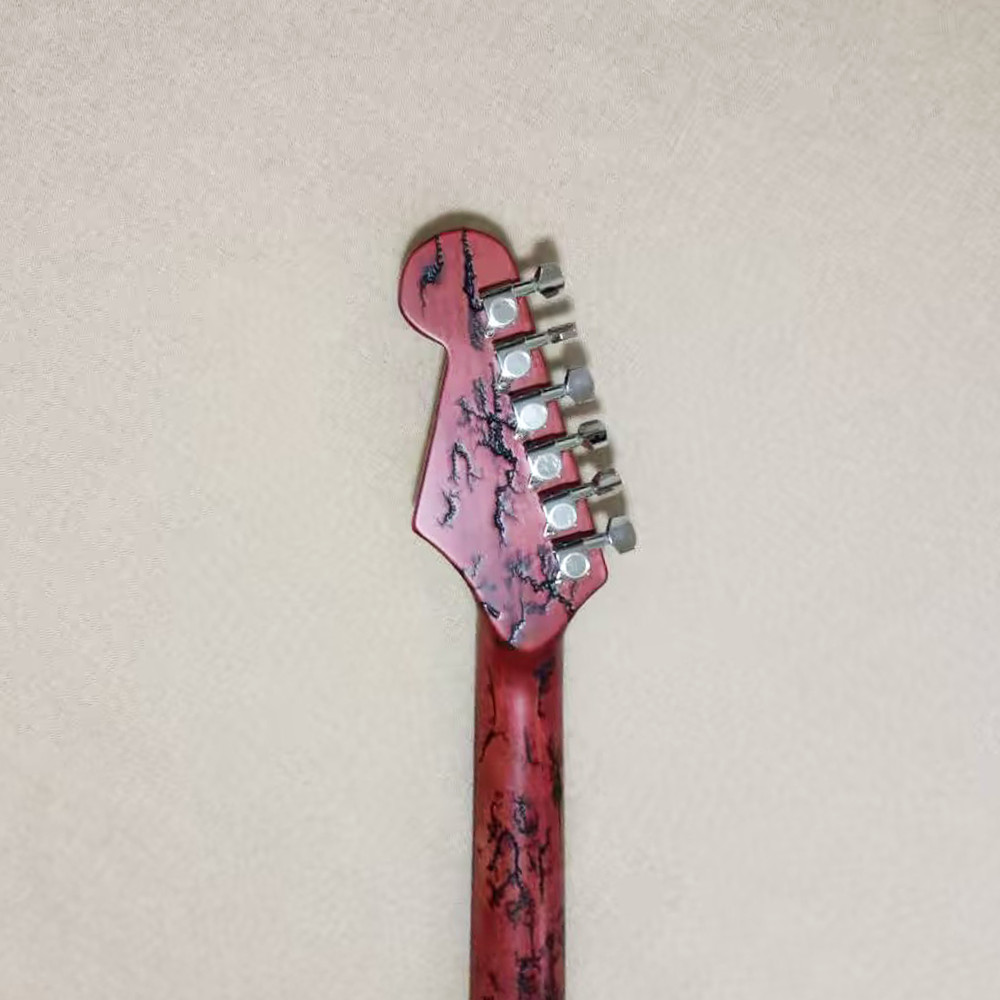 6 String red Ash Lightning Struck Wood Electric Guitar