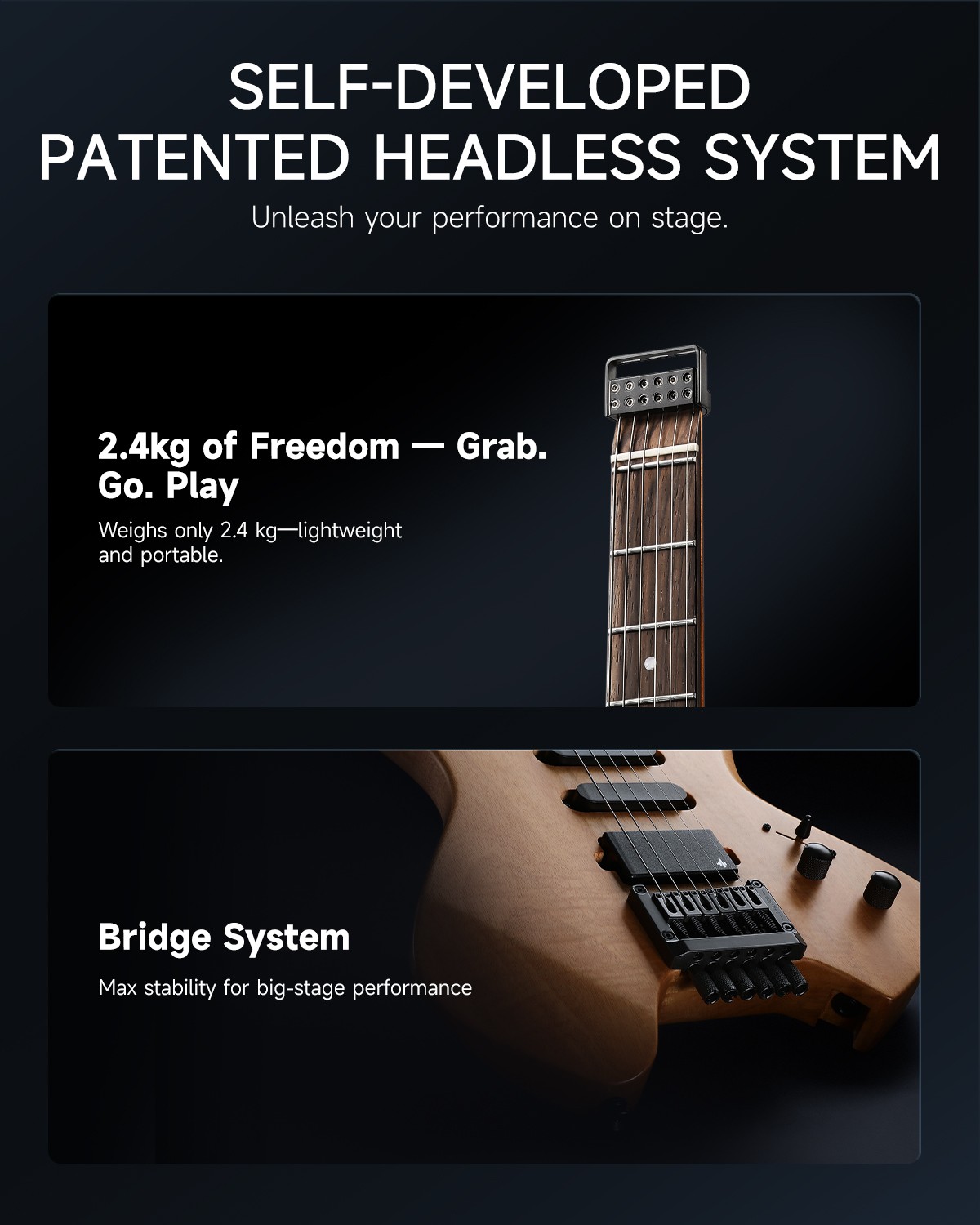 🎸 Donner HLX-500 Headless Electric Guitar HSS Pickups + Gig Bag Strap | Natural