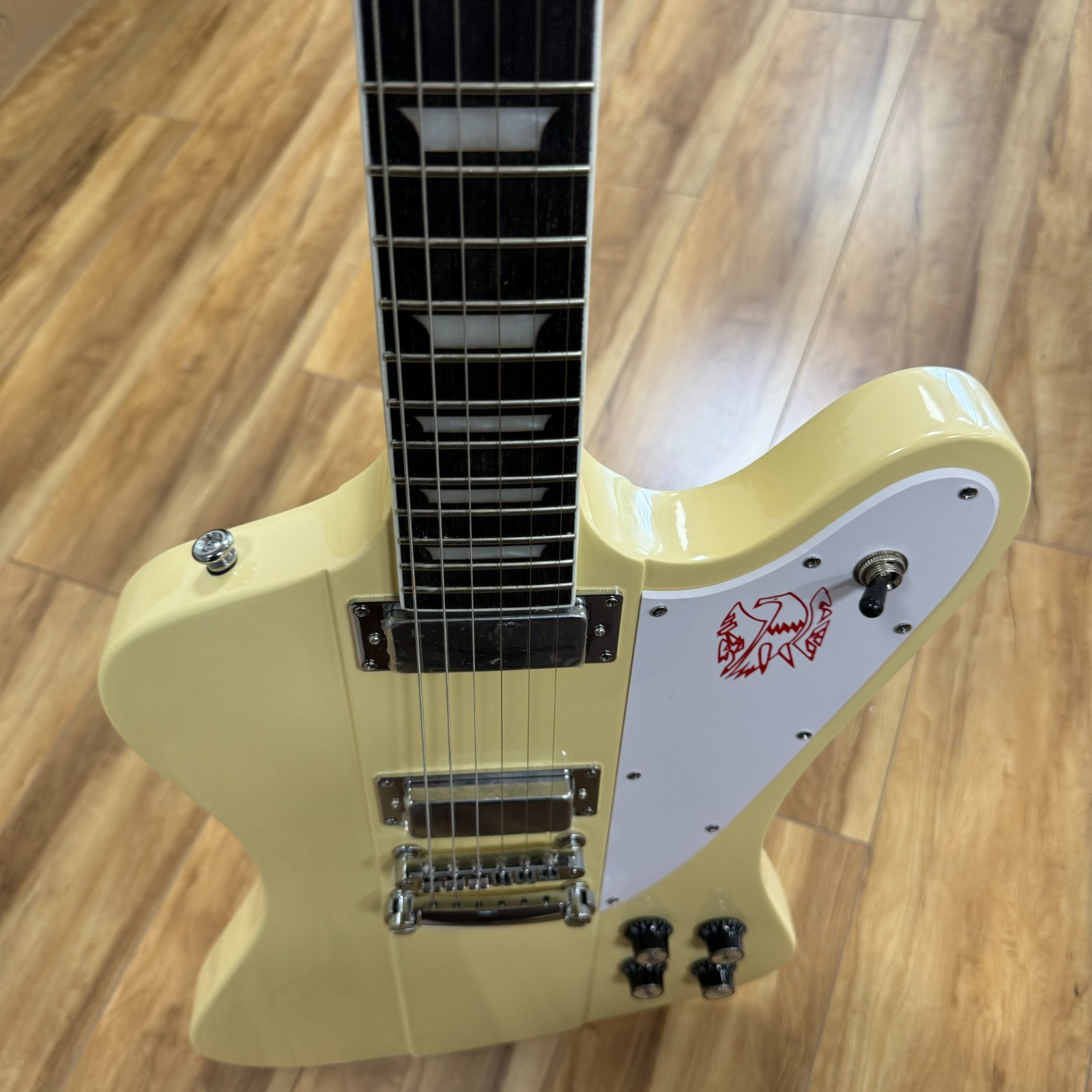 Yellow Firebird Style Electric Guitar Rosewood Fingerboard Fixed Bridge