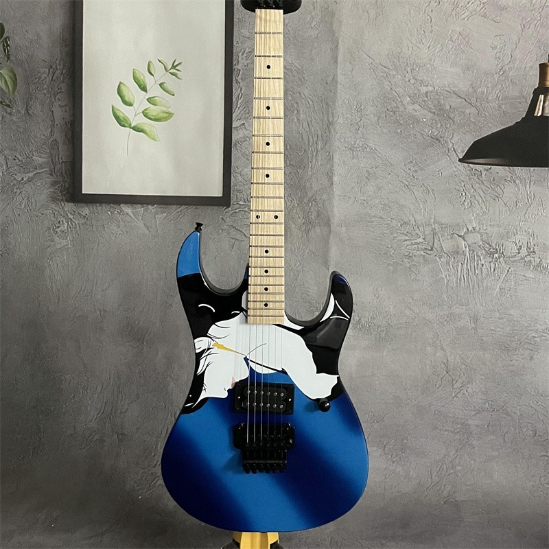 Unbrand 22 Fret Blue top Electric Guitar H Pickup FR Bridge maple neck fast