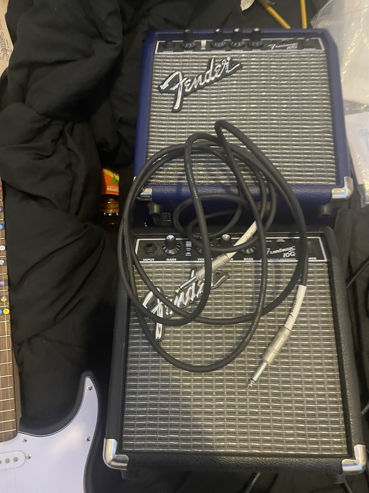 Squier by Fender Black Electric Guitar Set, Amplifier, Strap, Picks, Gig Bag