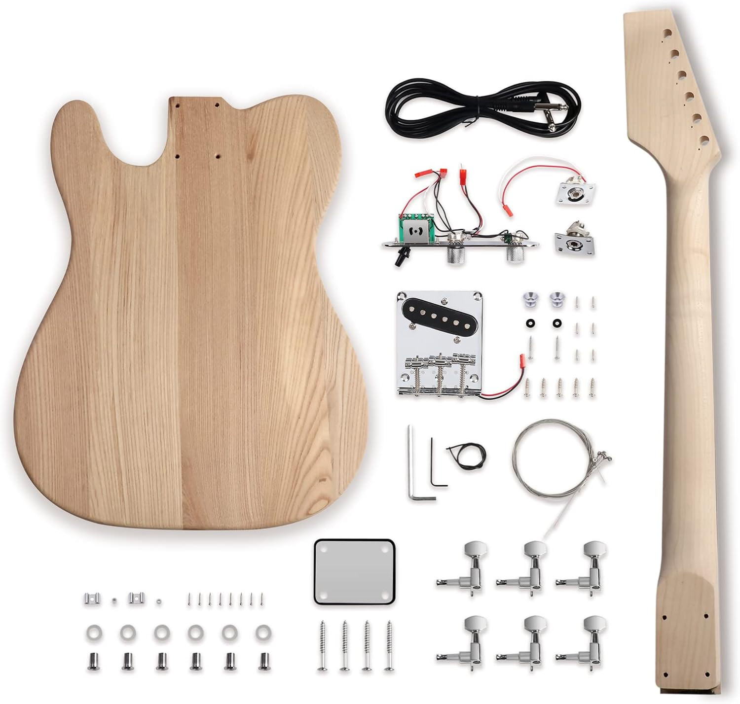 DIY Electric Guitar Kit Beginner Kit 6 String Right Handed with Ash Body Hard Ma
