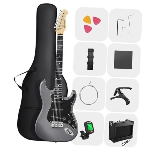 DST-80 Electric Guitar 39” Beginner Electric Guitar Kit with Amp, Matte Black