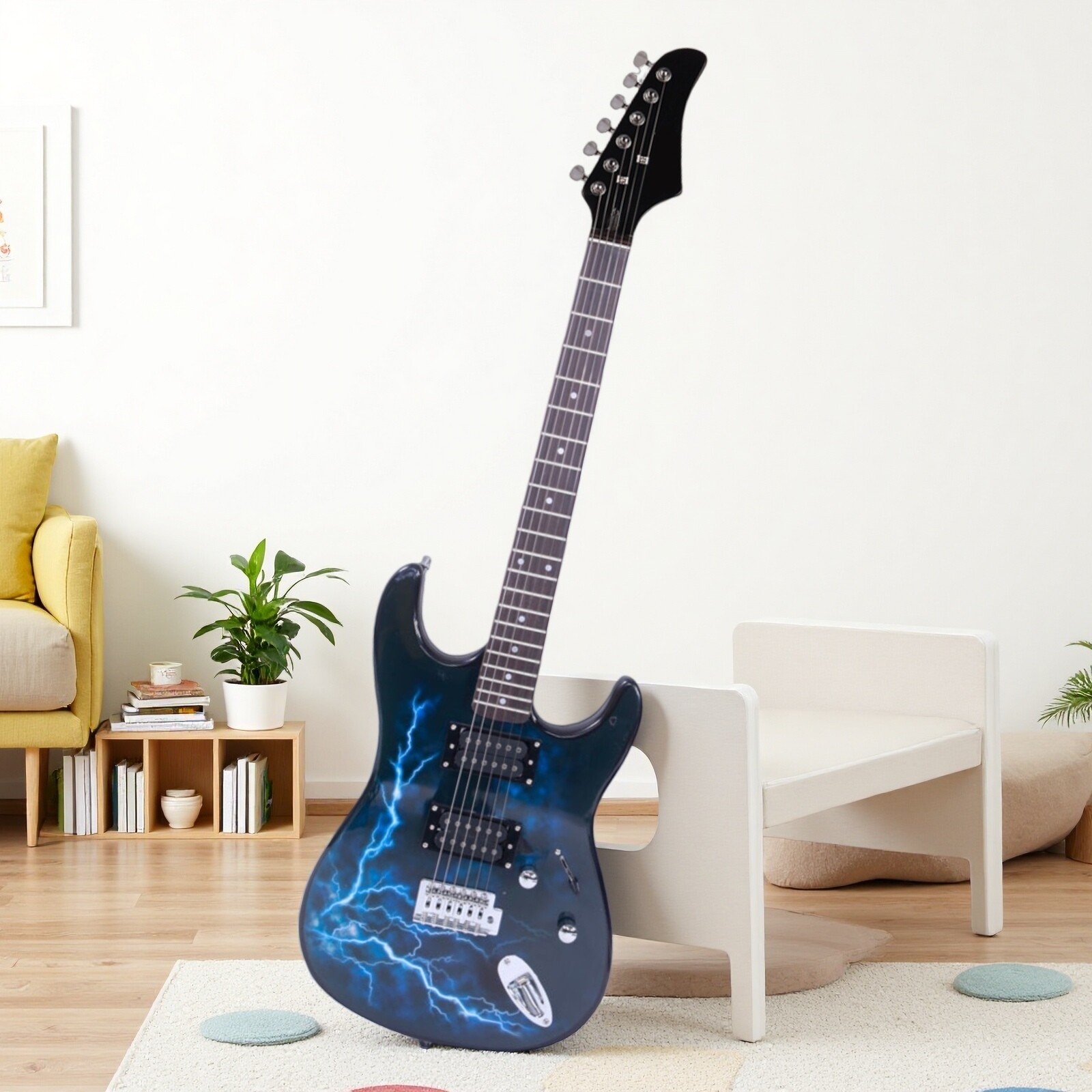Stylish Black ST-E H-H Pickups Electric Guitar Set With Lightning Patterns