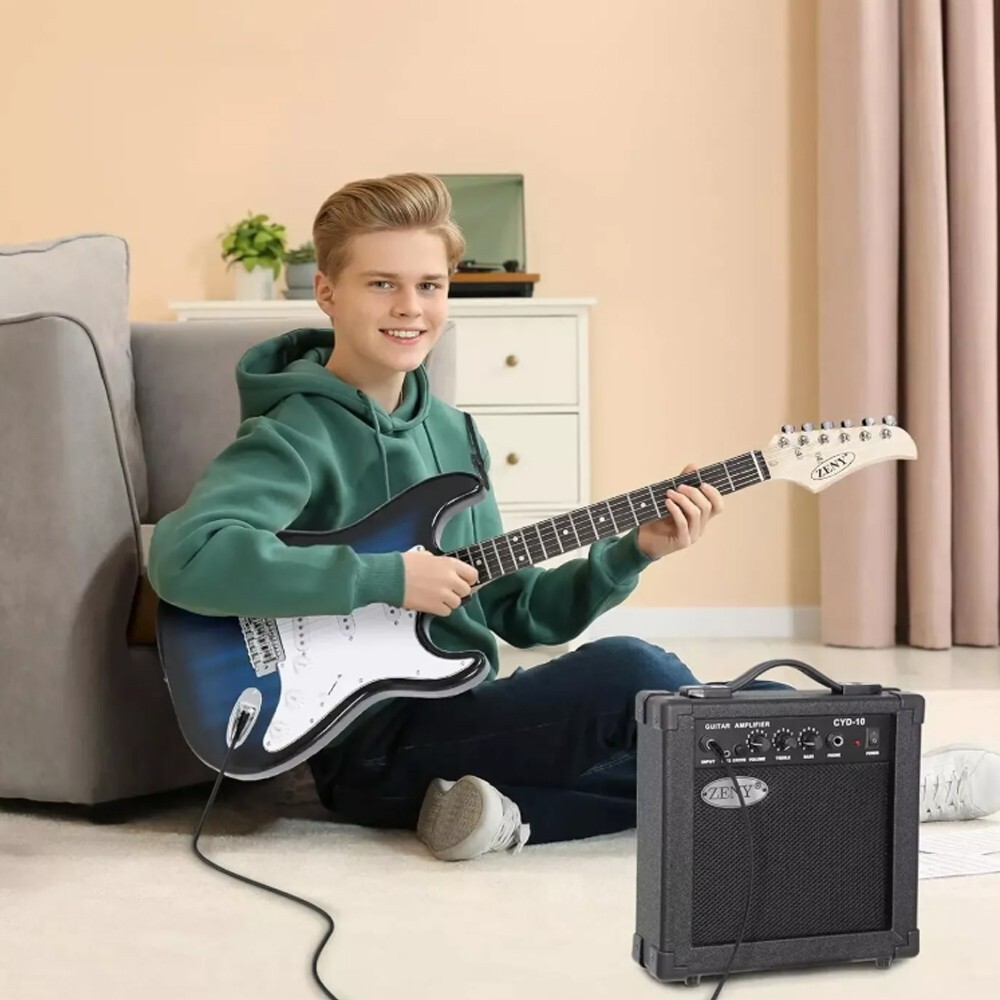 Blue Full Size Electric Guitar with Amp, Case and Accessories Pack Beginner NEW