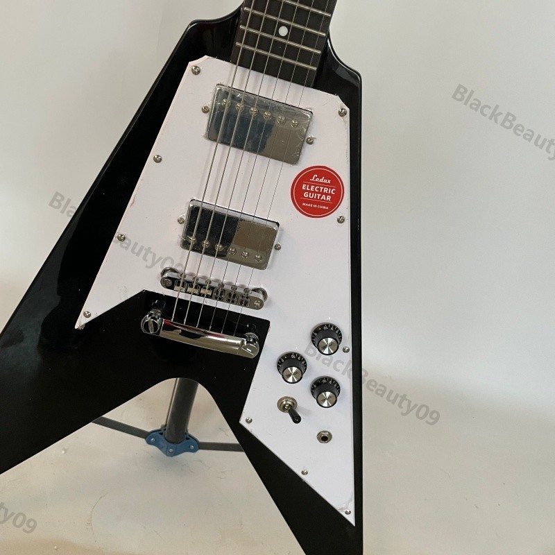 Electric Guitar Gloss Black HH Pickguard Chrome Hardware Stainless Rounded Fret