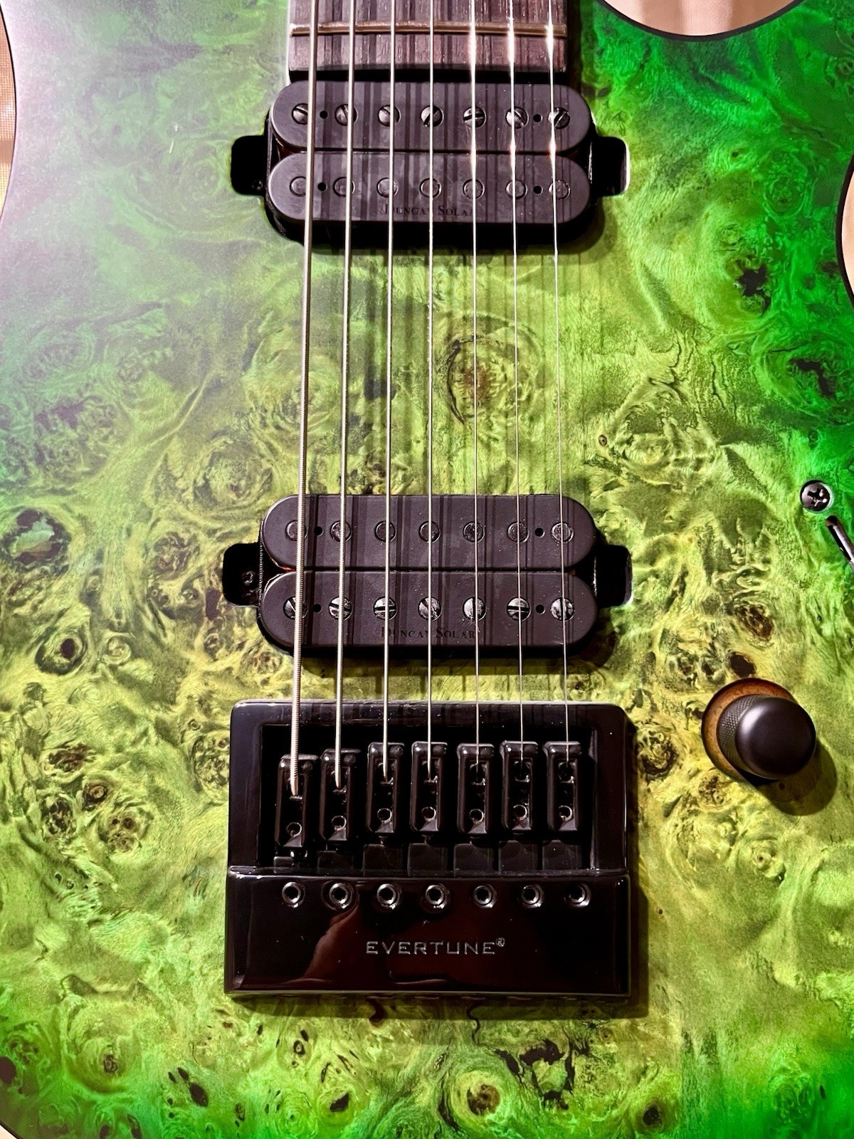 Solar S1.7LB – Lime Burst Matte Electric Guitar – 7 String – Evertune – W/ Case