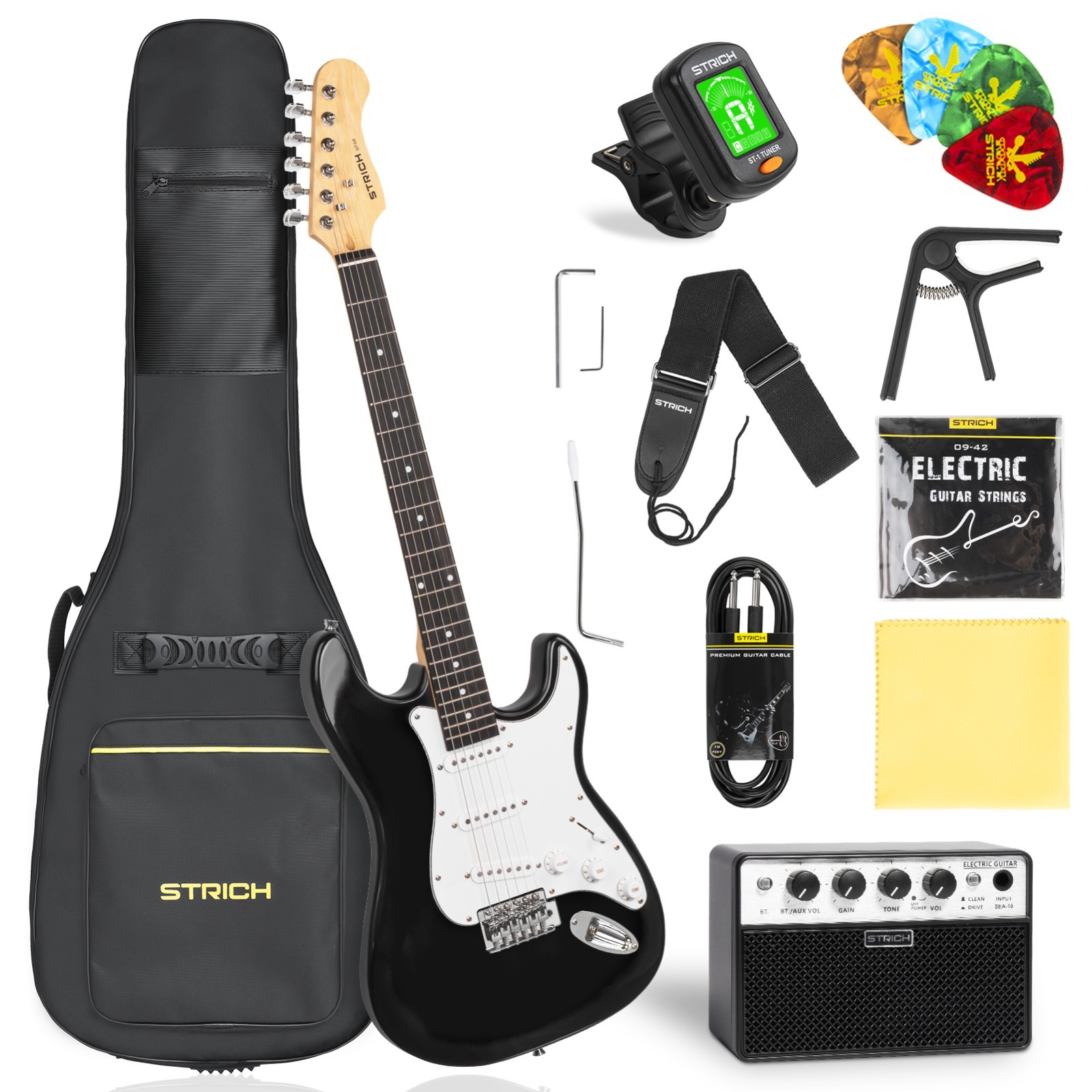 STRICH Electric Guitar Beginner Kit 39″ Full Size Electric Guitar Starter w/ Amp