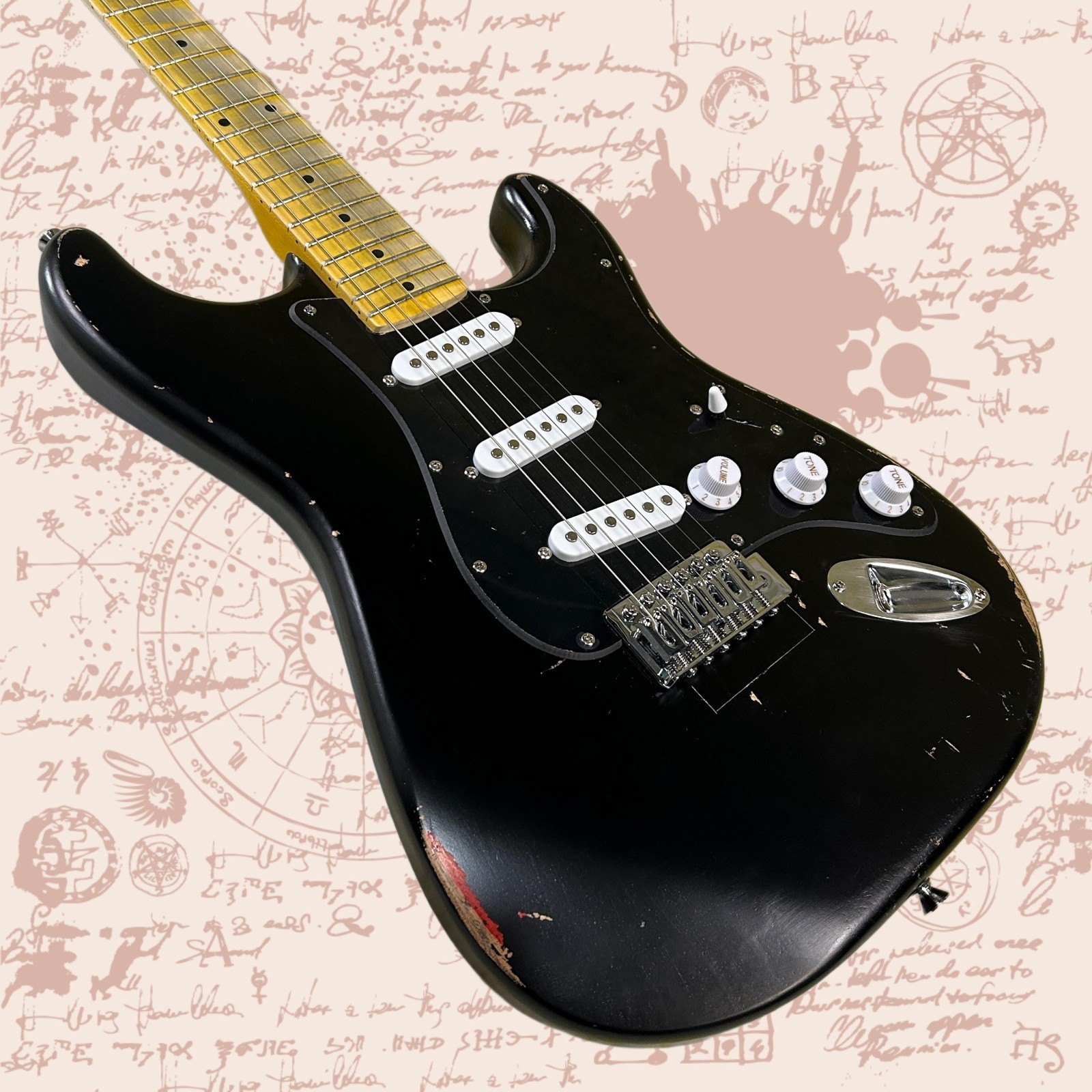 Aged ST Electric Guitar Alder Body Maple Fretboard 21 Frets Black Color