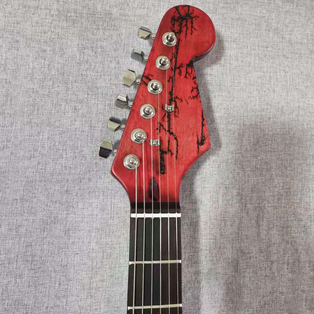 6 String Ash ST Lightning Struck Wood Electric Guitar 21frets red body CR part