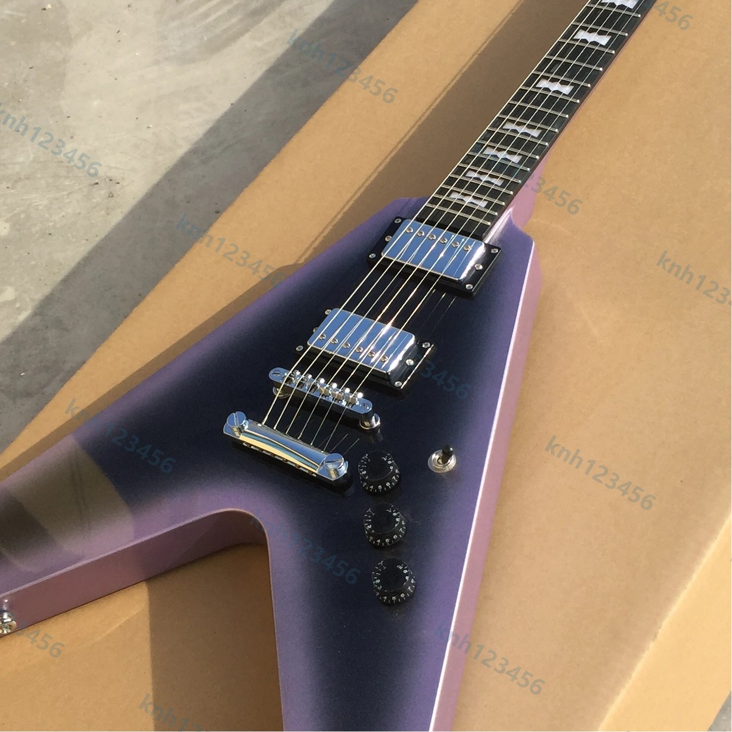 Purple Black Burst Triangular Angular Electric Guitar HH Pickups Stainless Frets