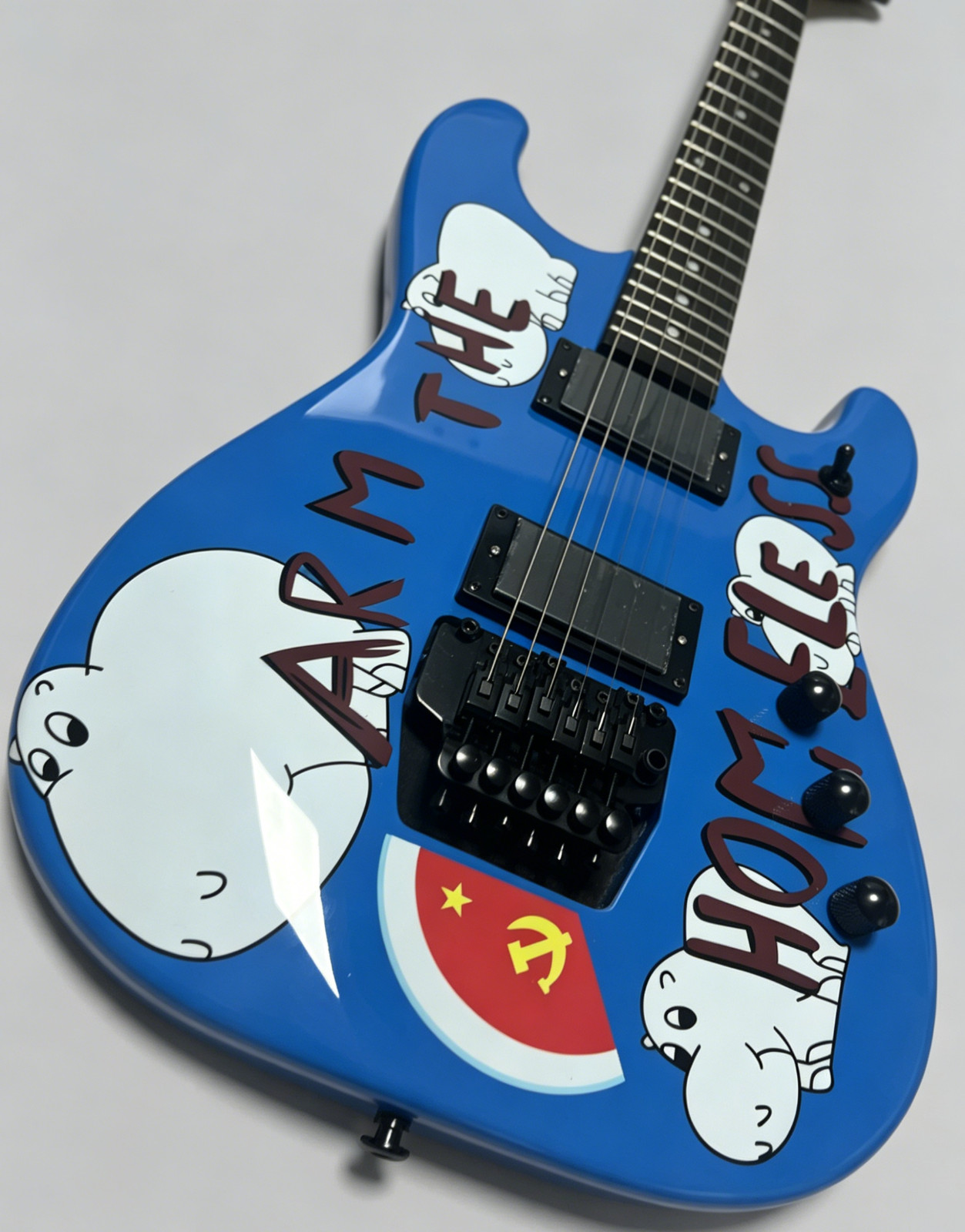 US STOCK Blue Graphic “Arm The Homeless” Style Electric Guitar HH Pickups