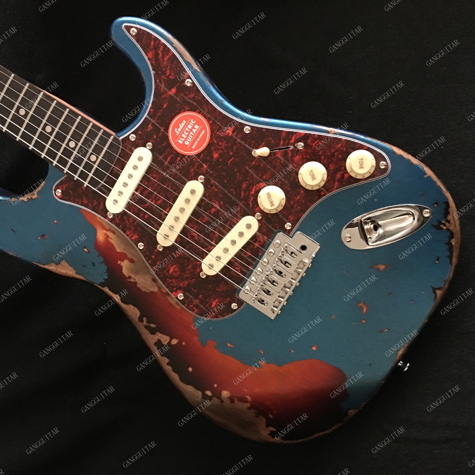 Vintage Aged STG Solid body Electric Guitar Stainless Steel Rounded Frets Blue