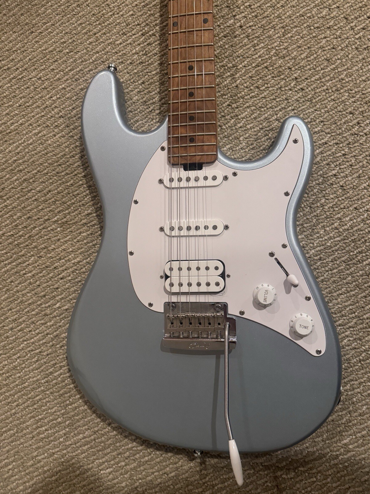 Sterling by Music Man Cutlass HSS Electric Guitar Firemist Silver With Hard Case