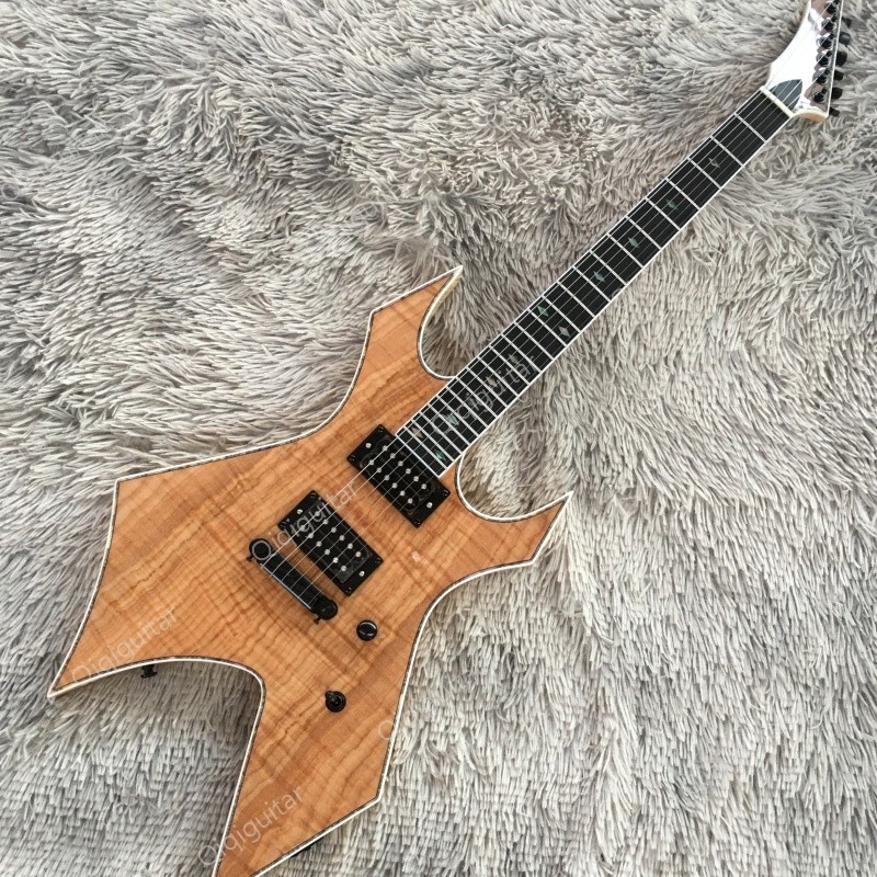 Solid Body Electric Guitar Natural Wood Finish HH Pickups Stainless Rounded Fret