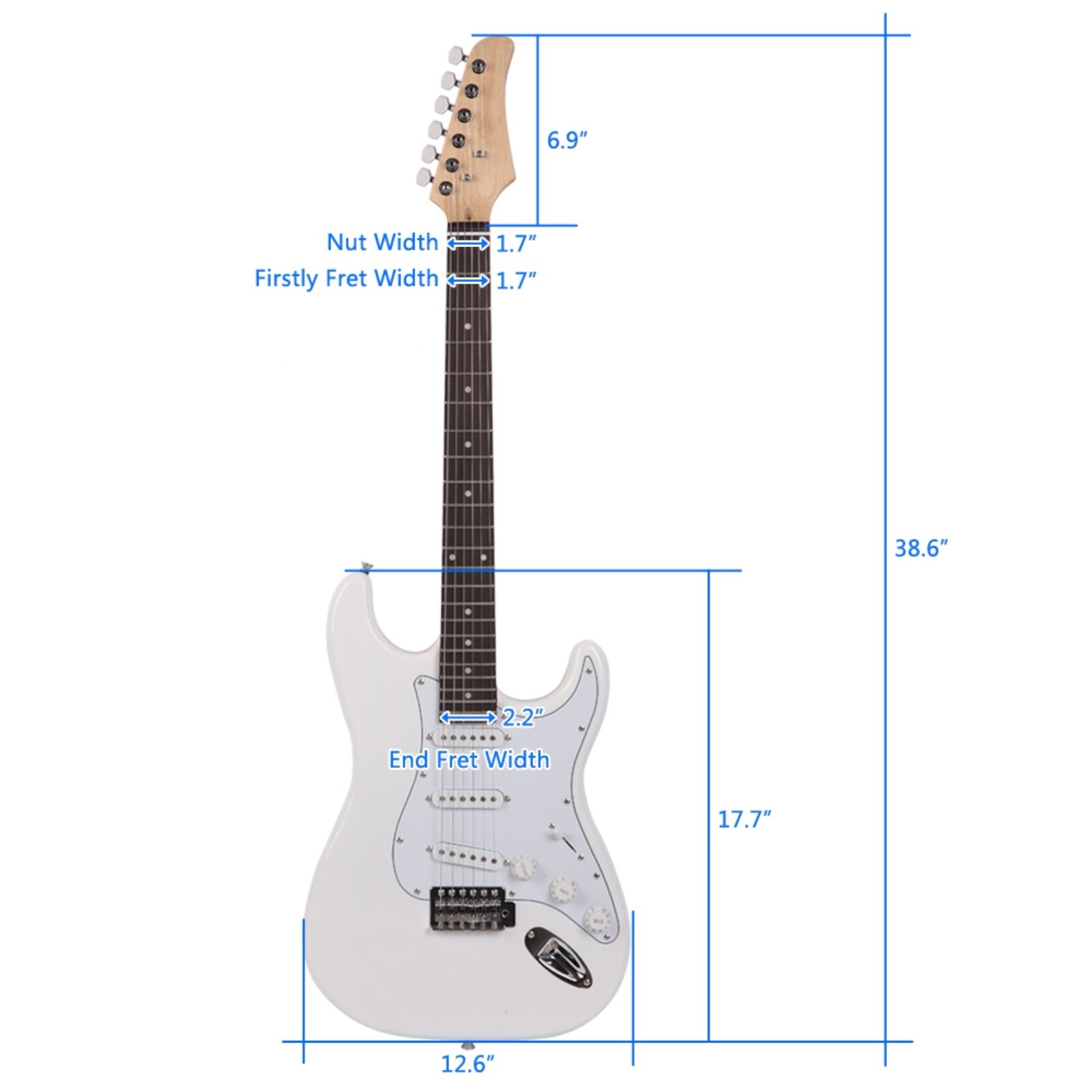 39″ Beginner S-Style Electric Guitar Set – Tremolo Full Size SSS-Pickups White