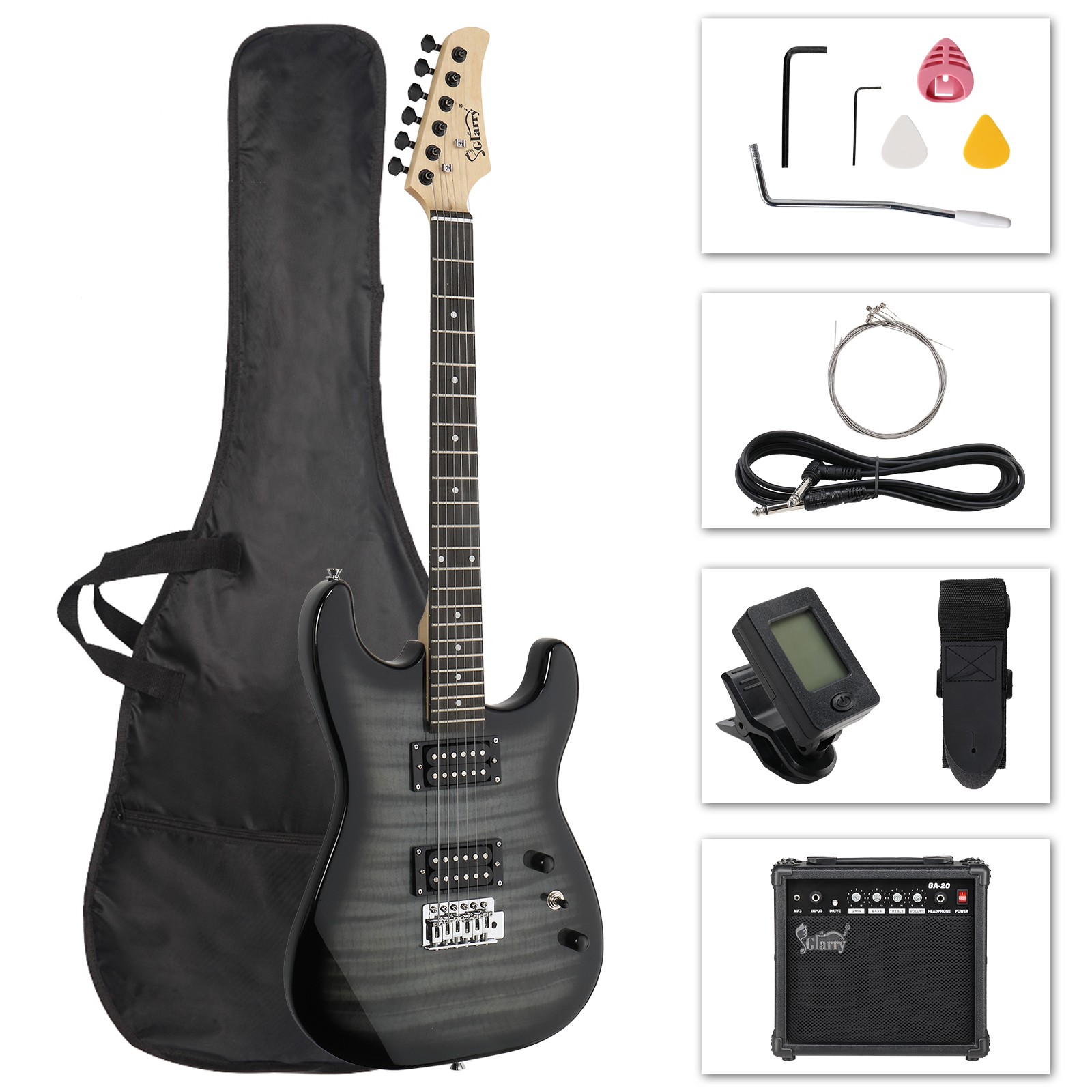 Glarry 39″ GST Electric Guitar Beginner Kit Gig Bag 20W AMP