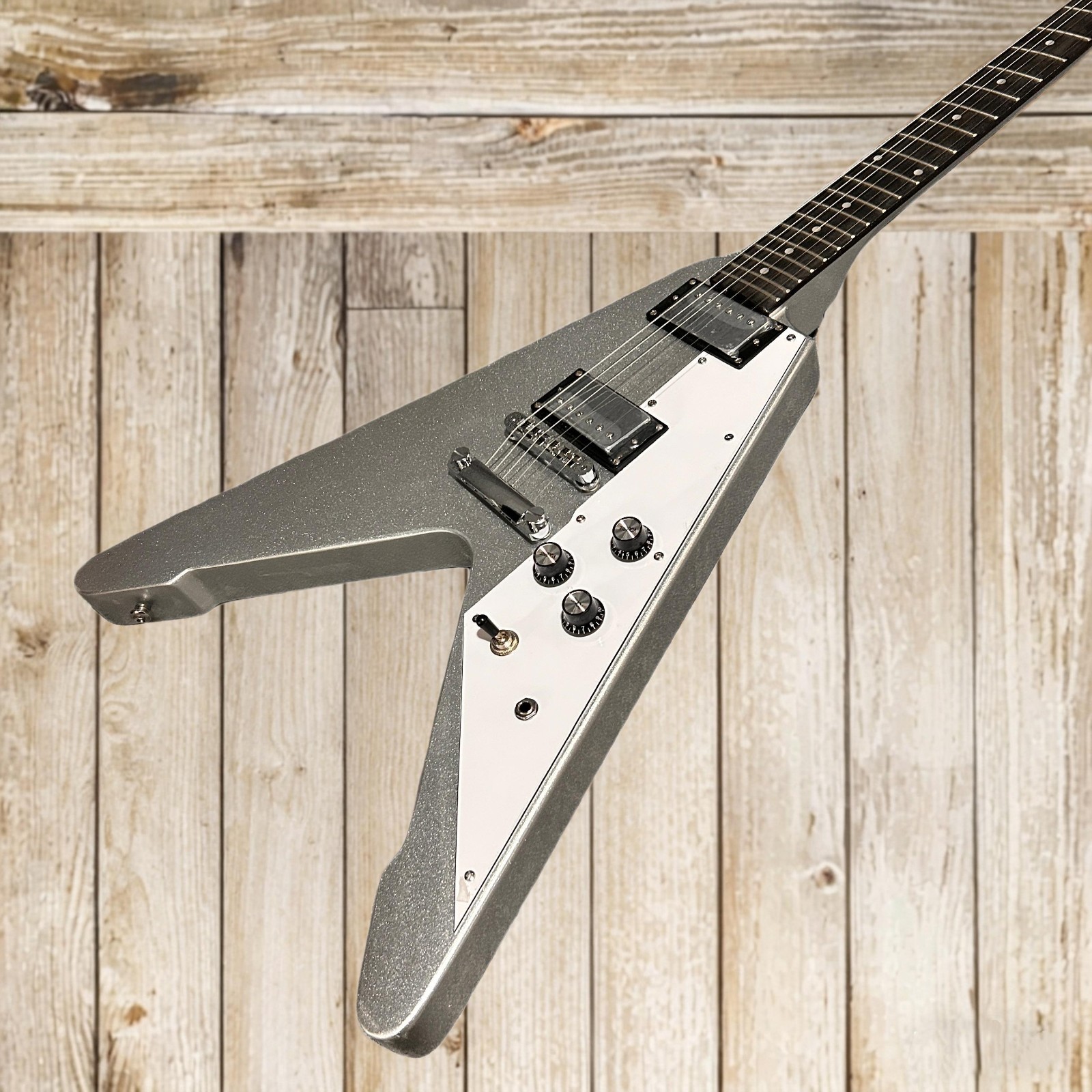 Gleeson Fly-V Electric Guitar Mahogany Body Metallic Silver Color