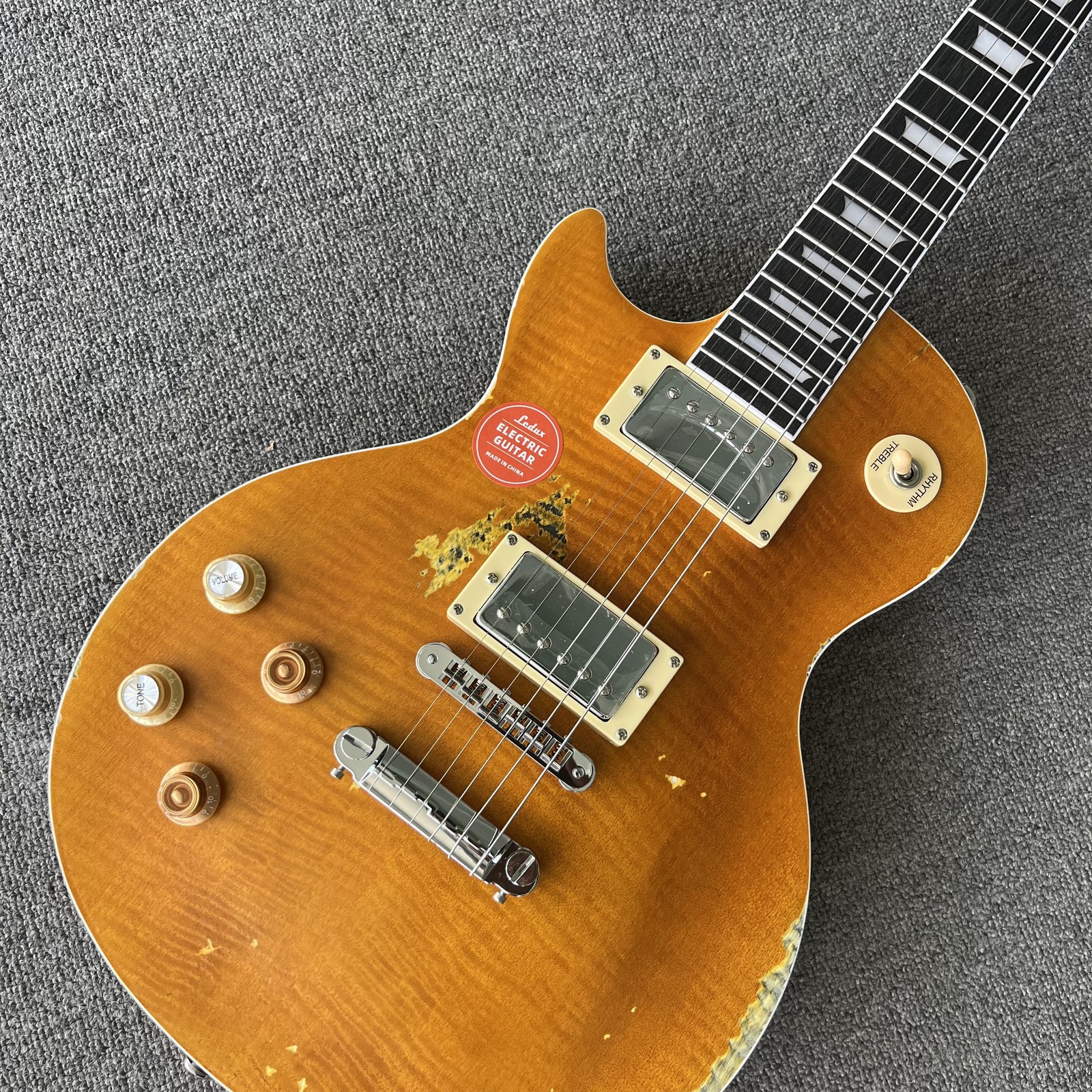 Vintage Honey Flame Maple Top Electric Guitar Chrome Hardware Aged Finish