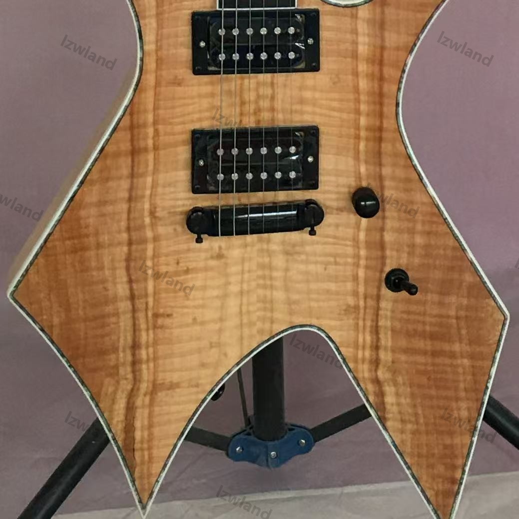 Solid Electric Guitar Abalone Spalted Maple H-H Pickups Yellow Finish Black HW