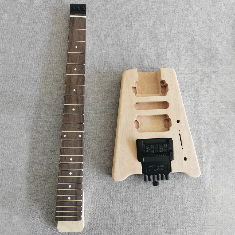 6-string Headless Electric Guitar Kit Unfinished Maple Neck BK part set in 24F