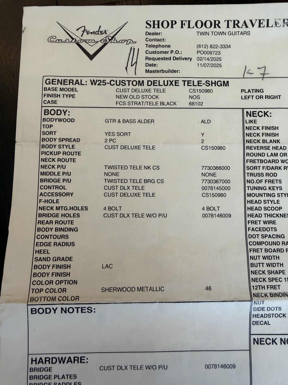 2026 Fender Custom Shop Telecaster W25 Sherwood Green Metallic