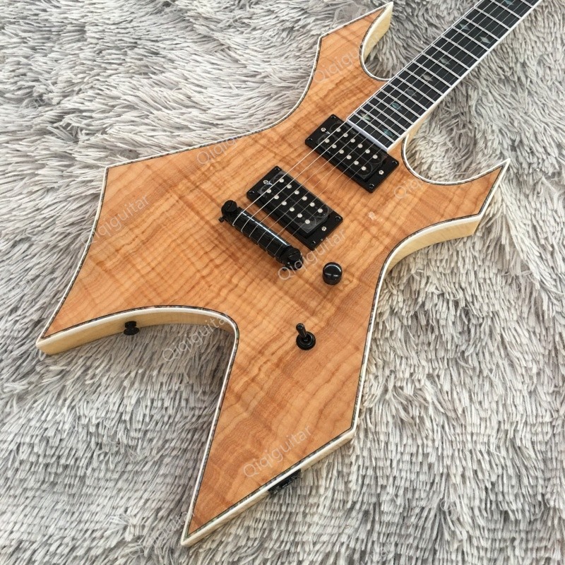 Solid Body Electric Guitar Natural Wood Finish HH Pickups Stainless Rounded Fret