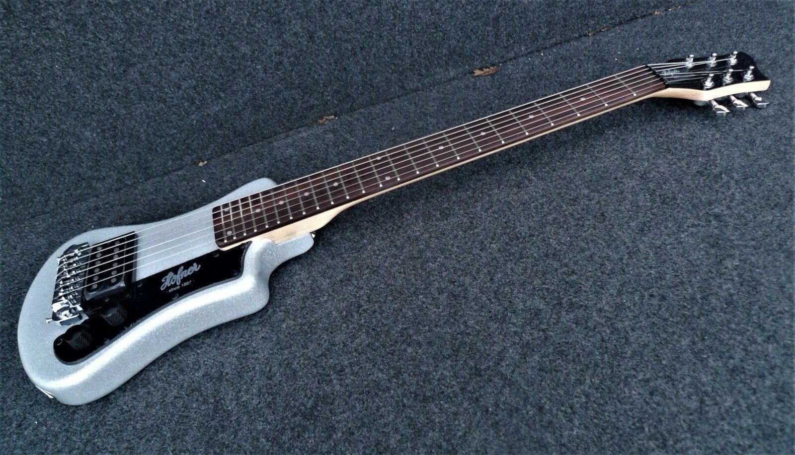 HOFNER HCT-SH-SS SHORTY TRAVEL Electric Guitar METALIC SILVER SPARKLE & Gig Bag