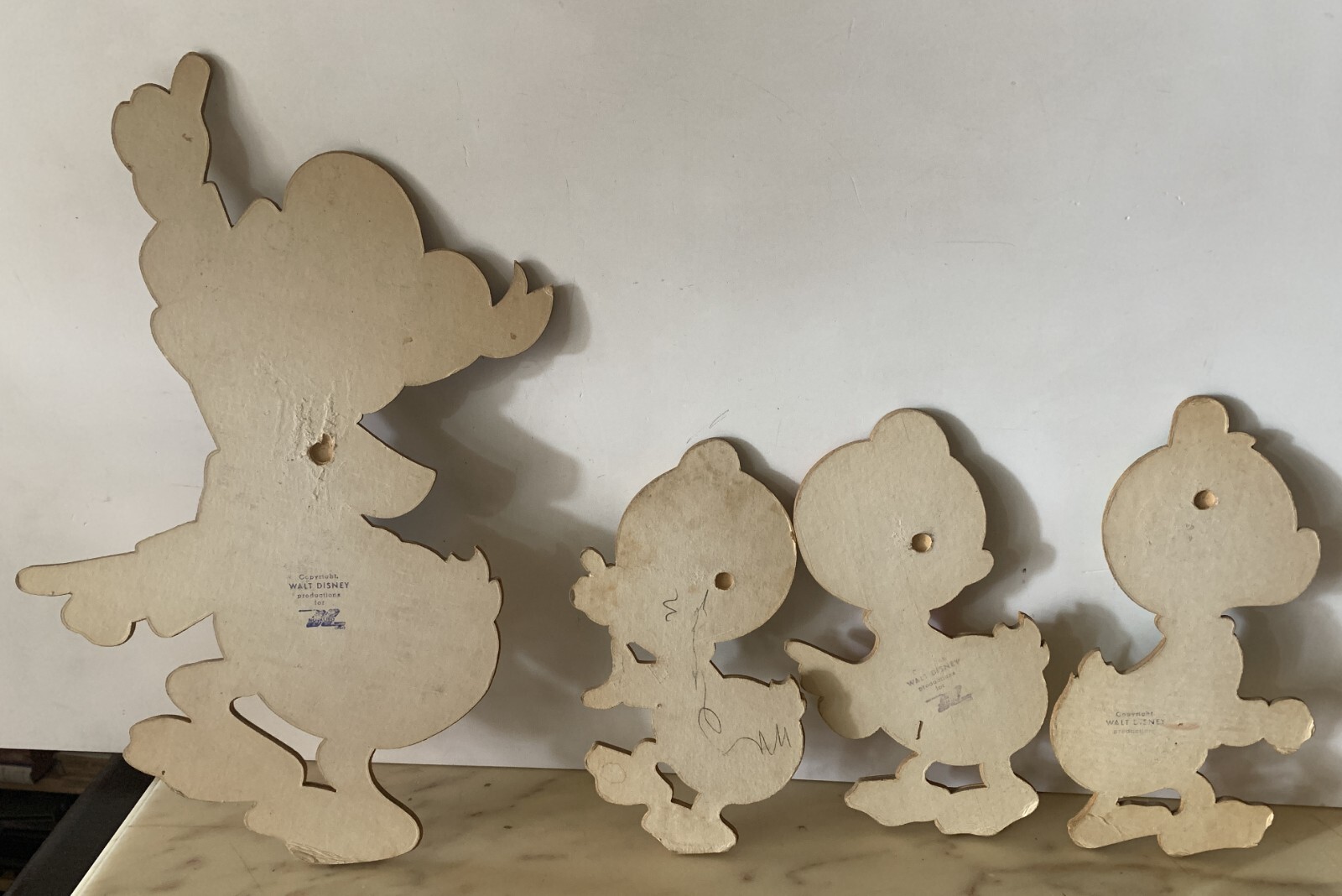 VINTAGE LARGE FIGURE WOOD set WALT DISNEY DONALD DUCK HUEY DEWEY LOUIE 1960s
