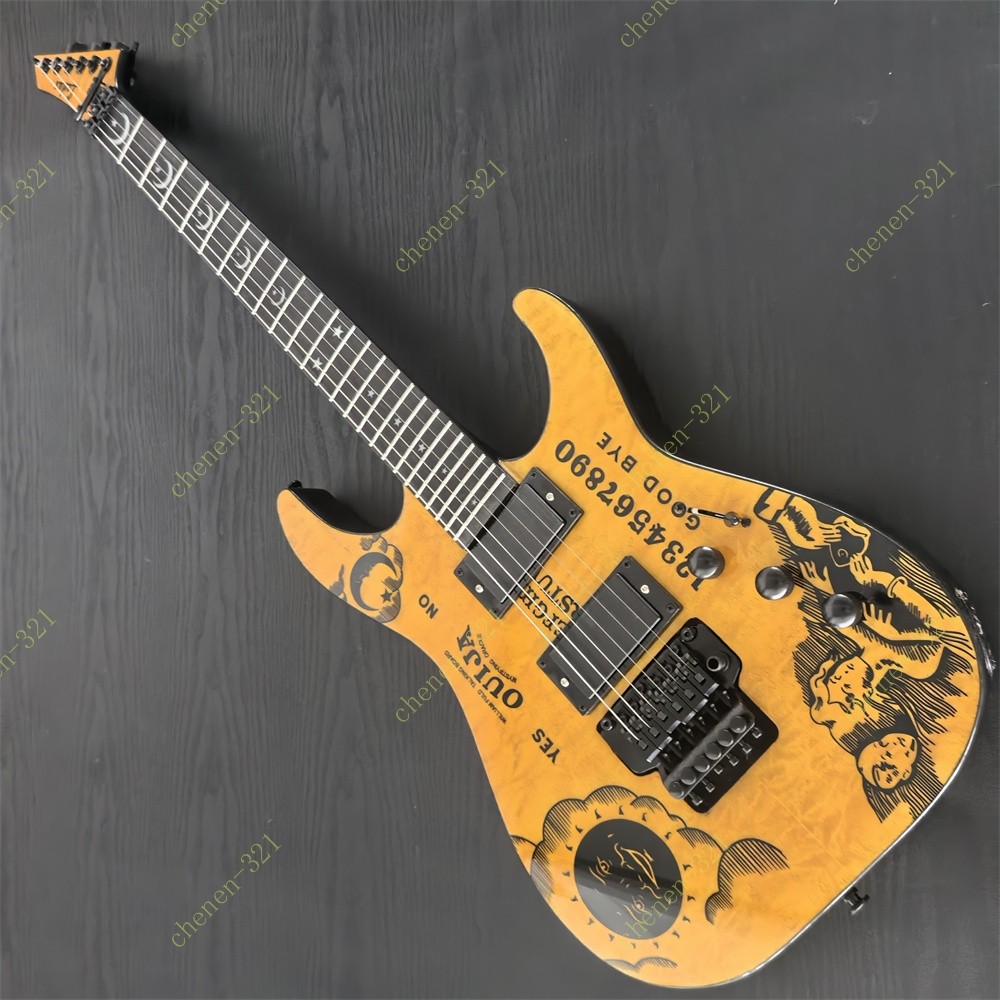 Ledux Solid Electric Guitar Stainless Fret FR Bridge Quilted Maple Top Yellow