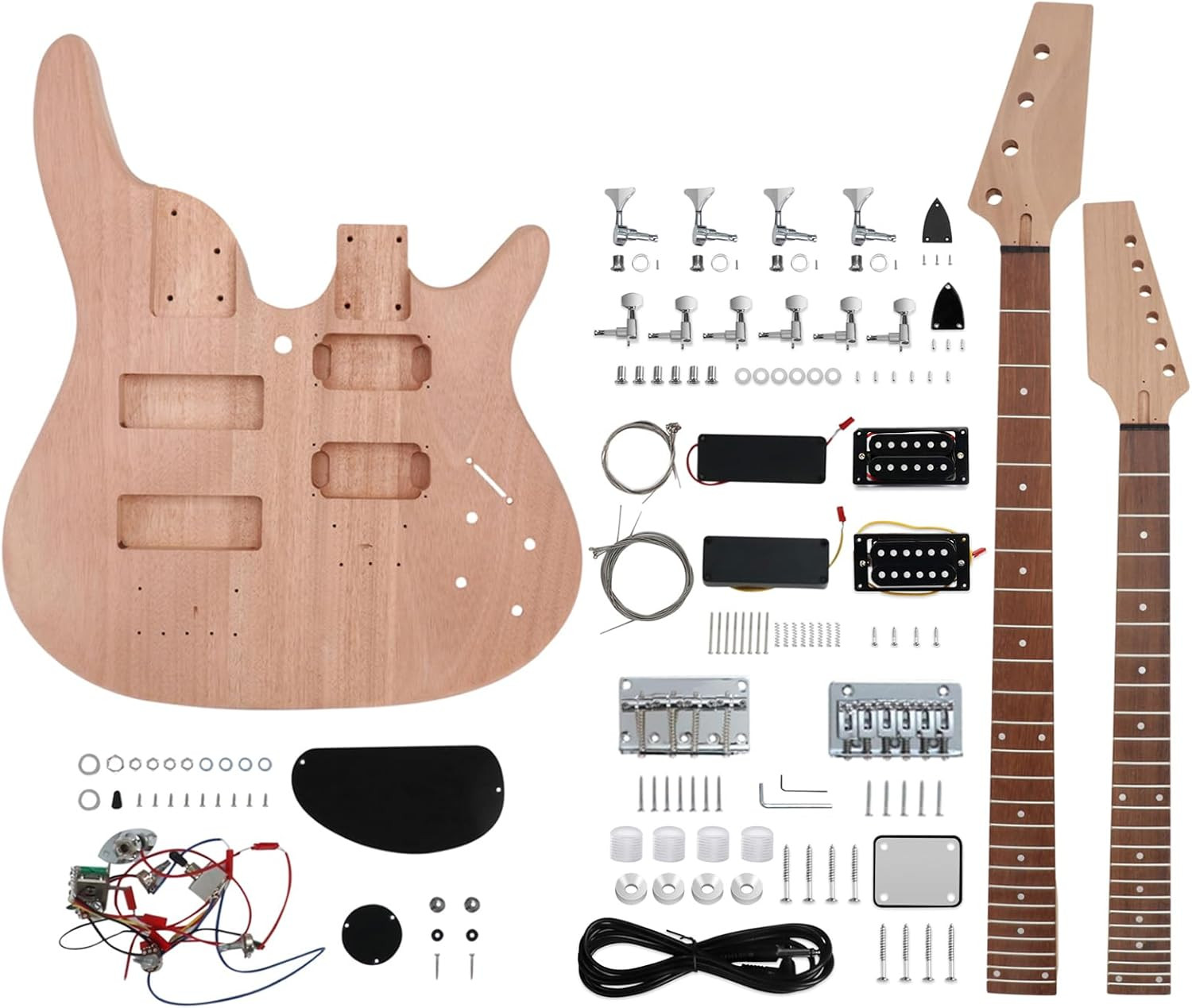 Double Neck DIY Electric Guitar Bass Kit 6-String 4-String Mahogany Build