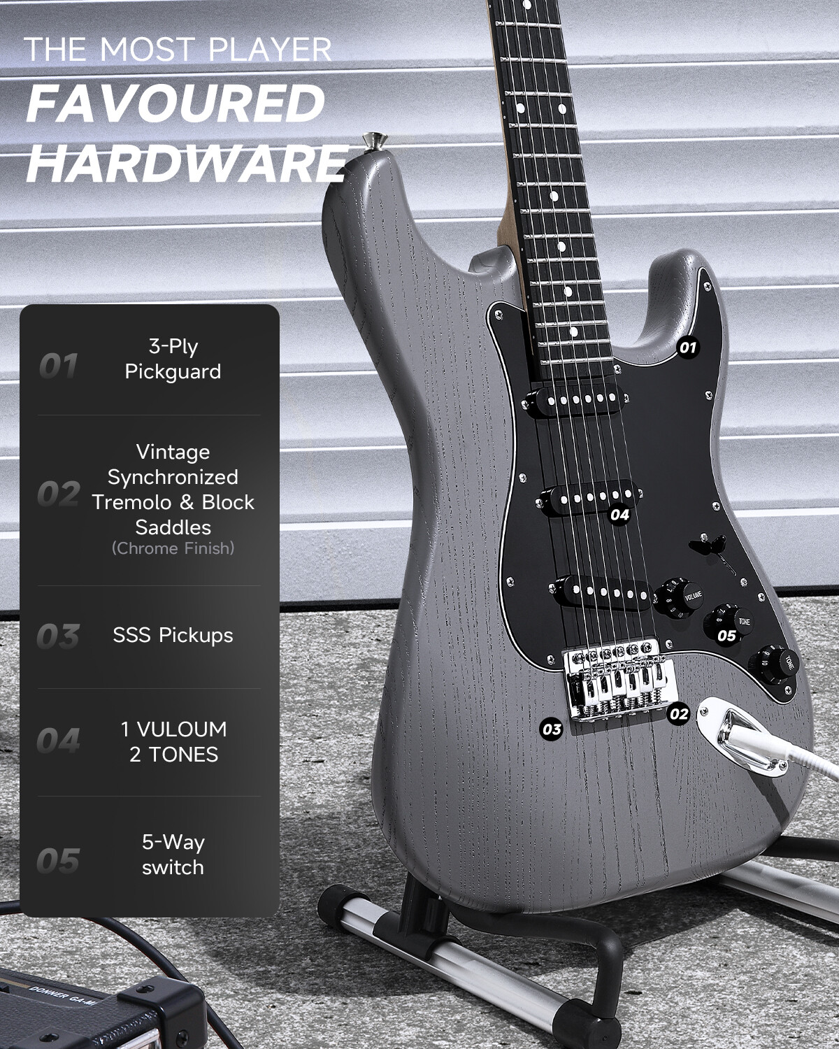🎸 Donner DST-80 Electric Guitar With Amp Bag Strap Tuner Solid Body HSS Pickup