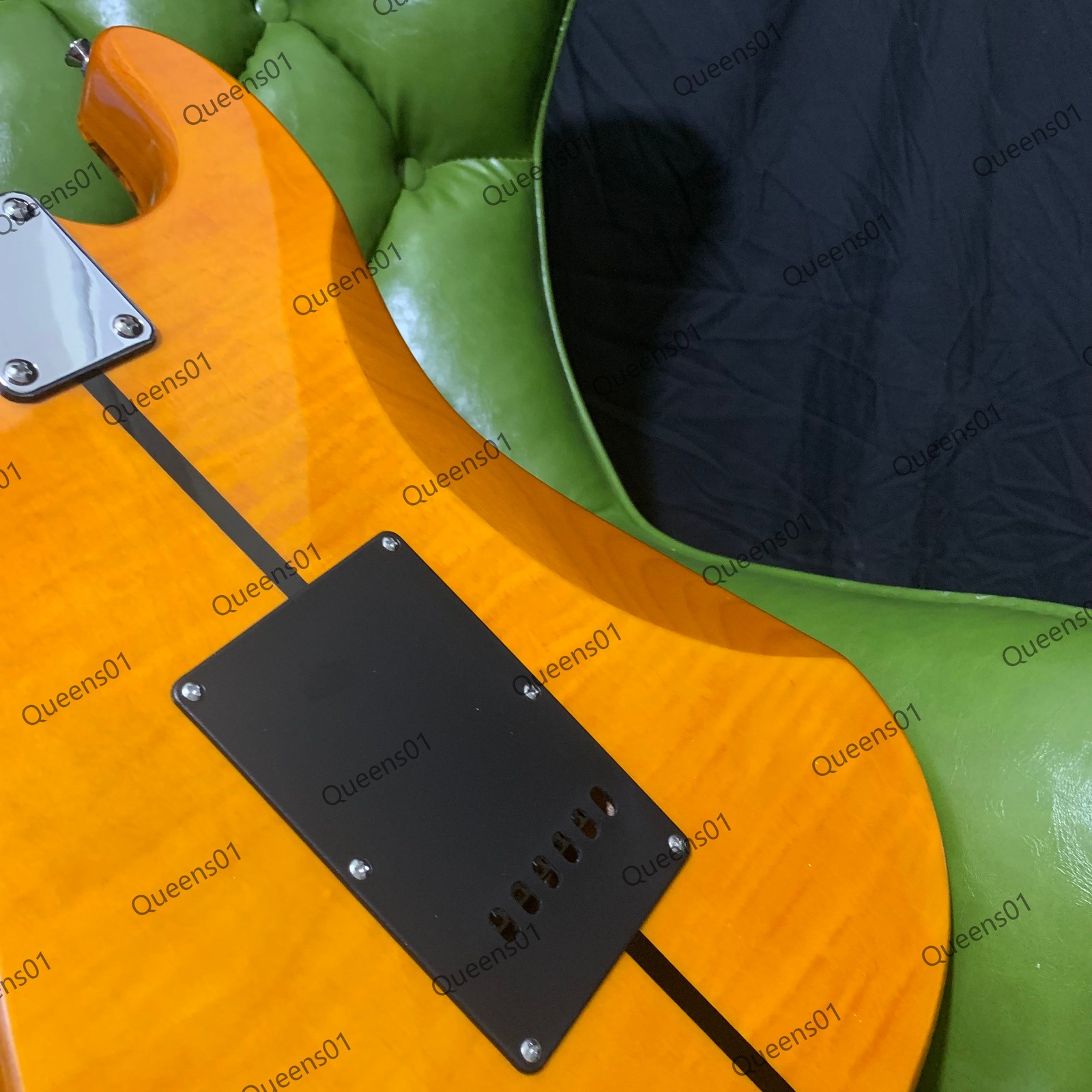 New Electric Guitar Figured Maple Top Veneer Tremolo Bridge SSS Pickups Yellow