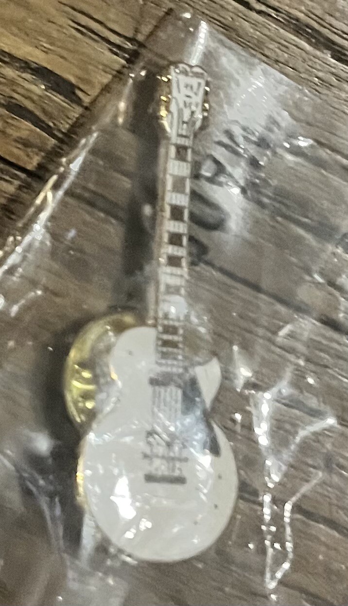 LP Style Electric Guitar Pin. Musical Gift White Painted Metal