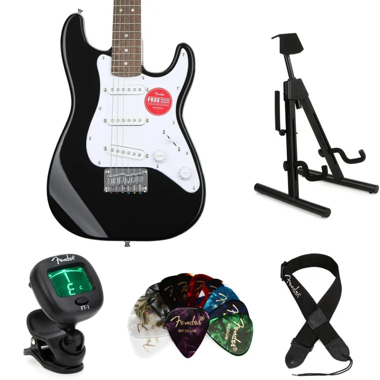 Squier Mini Strat Essentials Bundle – Black with Indian Laurel Fingerboard