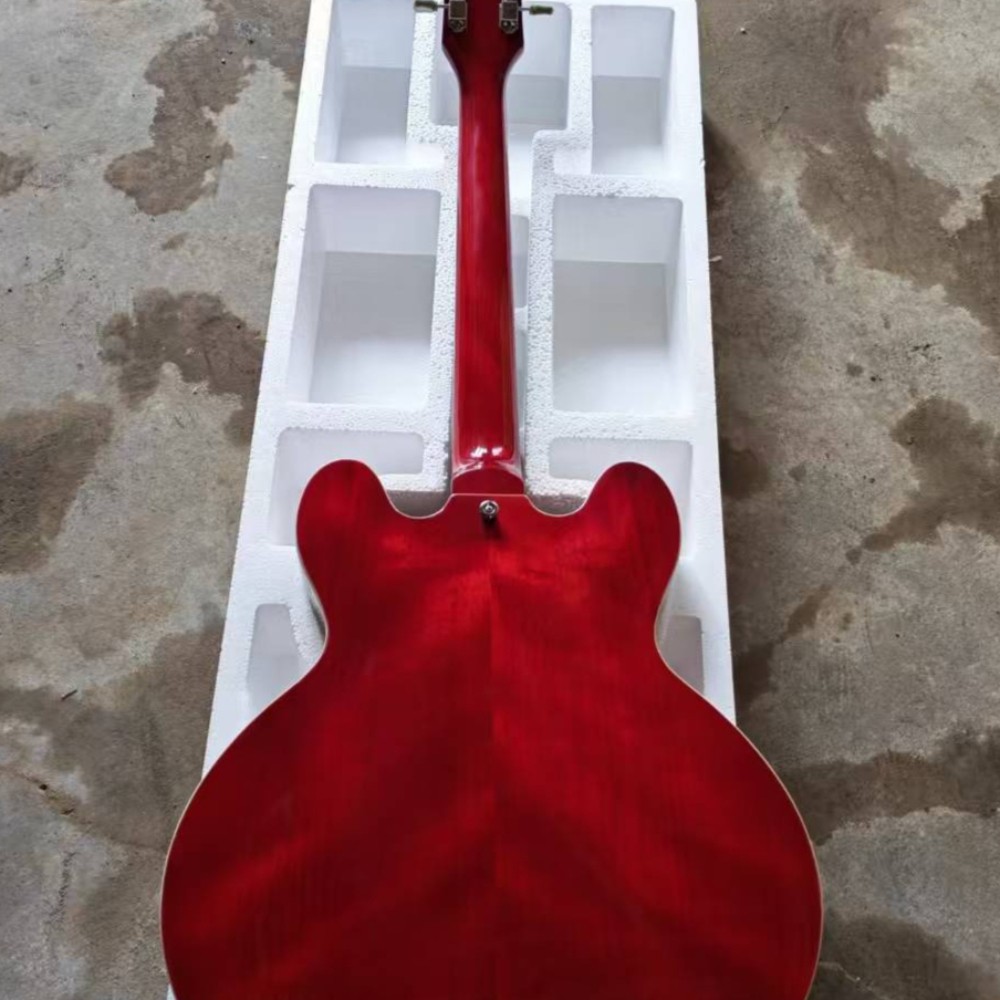 Custom Dot 335 Semi-hollow Cherry Red Electric Guitar HH Pickups 6string Ship US