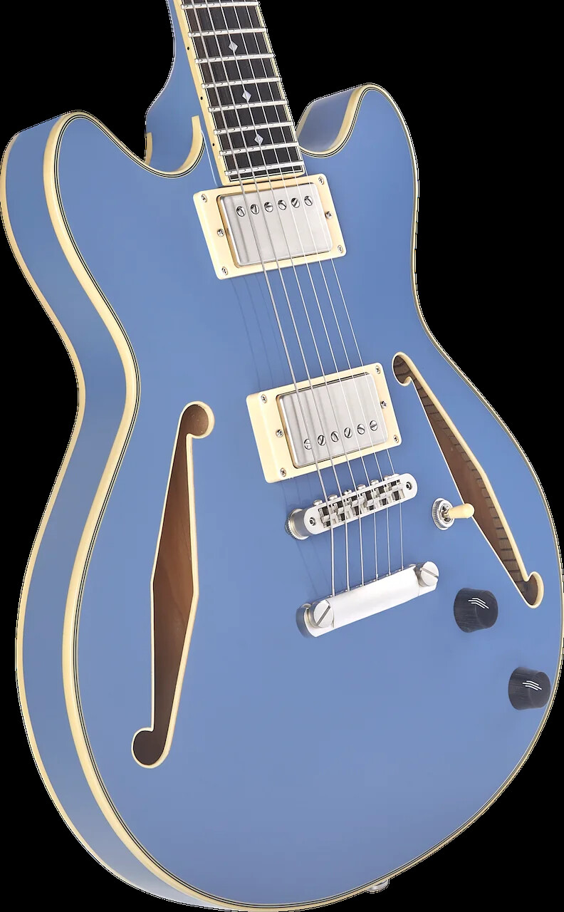 D’Angelico Excel Mini DC Tour Semi-hollowbody Electric Guitar – Slate Blue