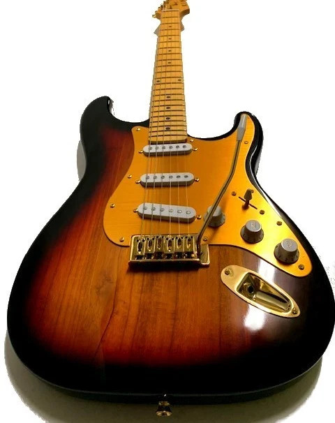 LIGHTWEIGHT VINTAGE SUNBURST 6 STRING KING STRATO SOLID ELECTRIC GUITAR-GOLD TR