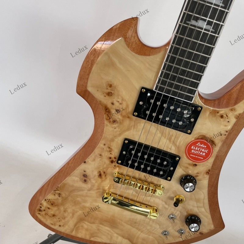 Solid Electric Guitar Stainless Rounded Fret H-H Active pickups Burl Maple Top
