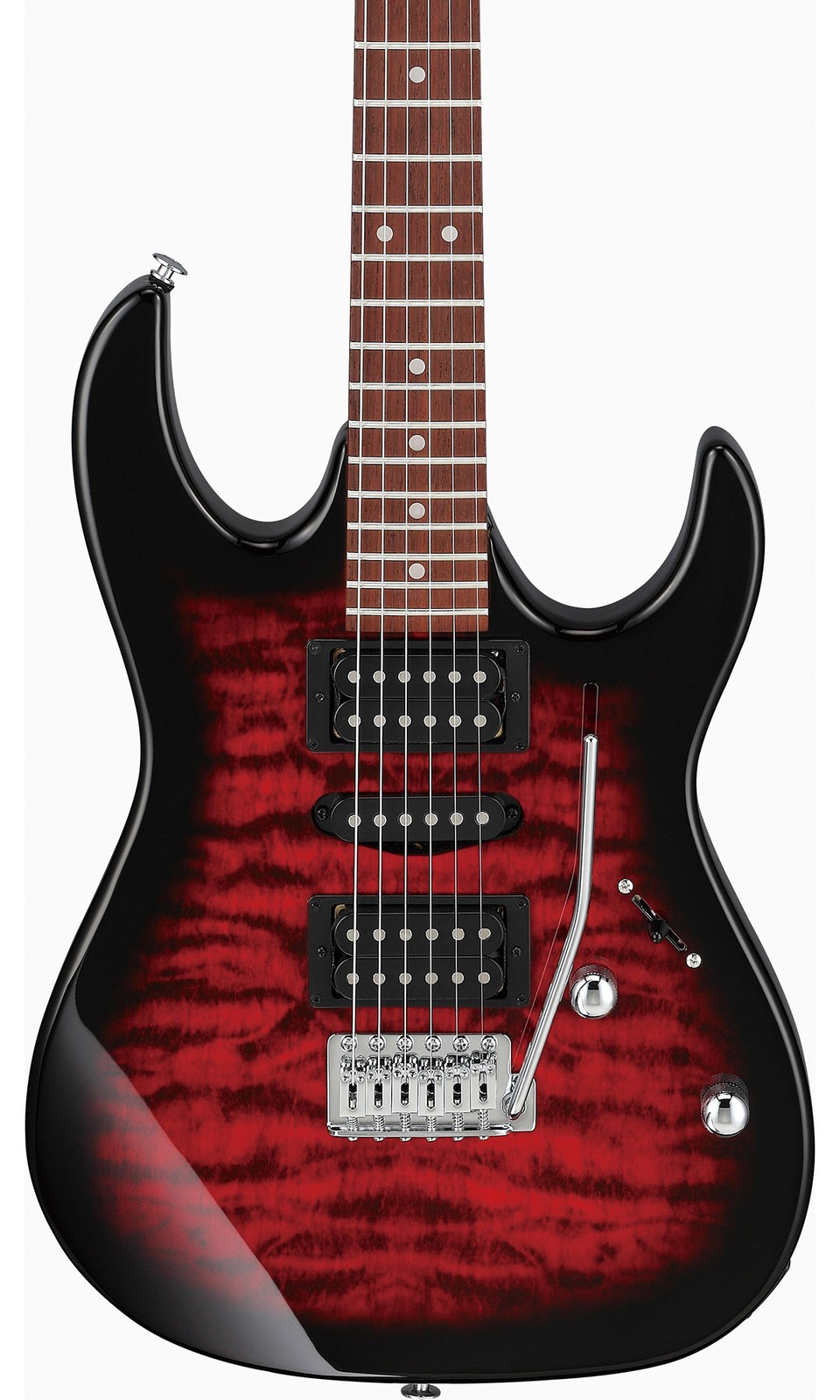 Ibanez GRX70QA RG Gio Electric Guitar – Transparent Red Burst w/ Amplifier