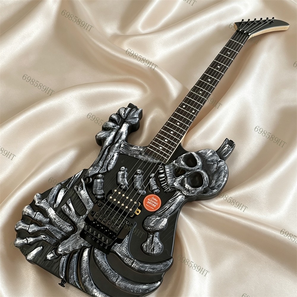 left-handed Solid Electric Guitar Skull & Bones FR Bridge Stainless Rounded Fret