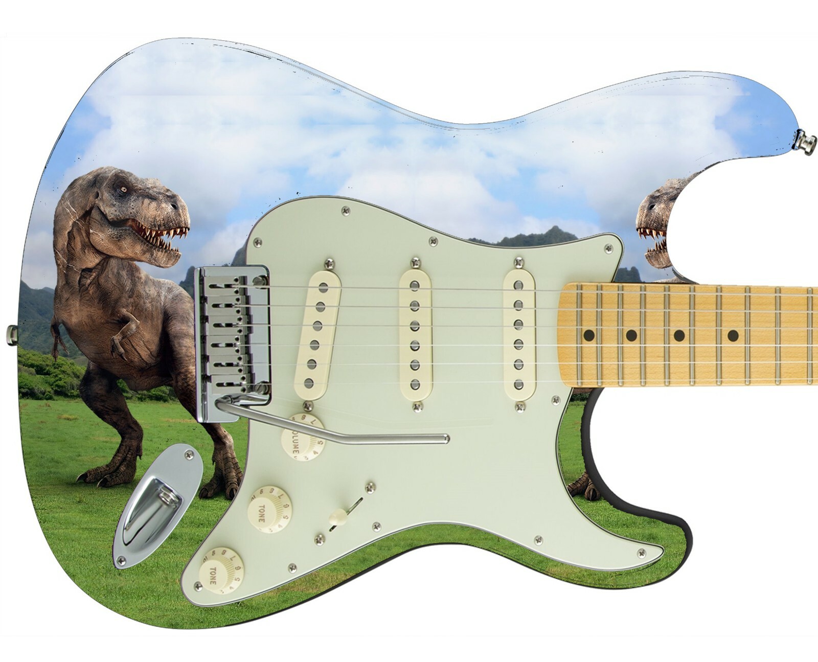 Guitar Skin Axe Wrap Re-skin Bass Reface Jurassic Park Dinosaur Reflection GS080