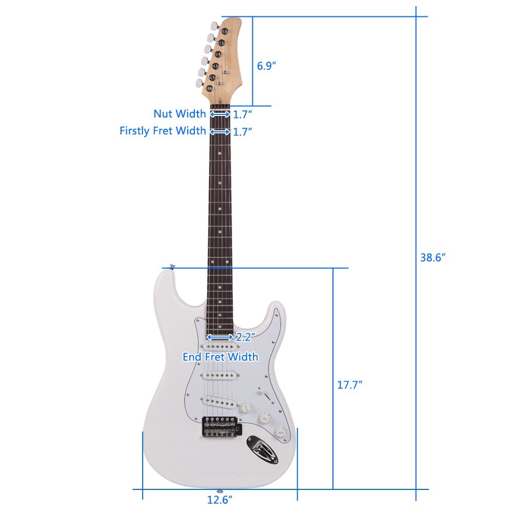 Full-Size White Strat Style Electric Guitar Package with Gig Bag Cable and More